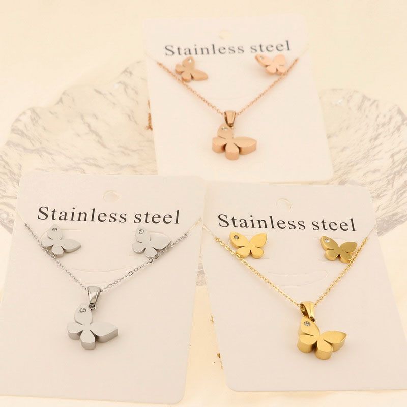 Titanium Steel 18K Gold Plated Elegant Simple Style Butterfly Bracelets Earrings Necklace