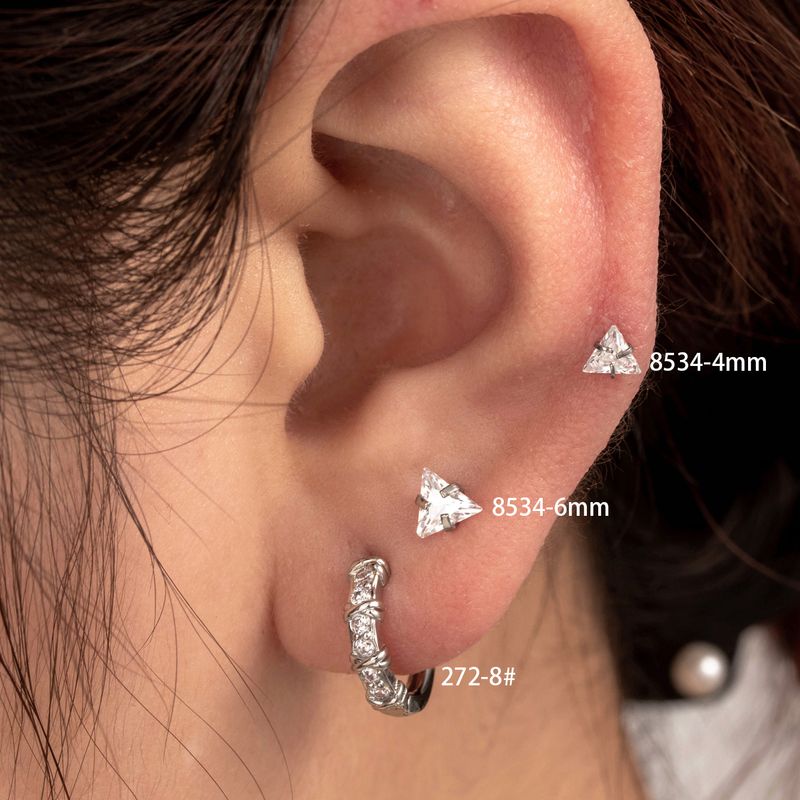 1 Piece Casual French Style Simple Style Triangle Inlay Copper Zircon Earrings Ear Studs