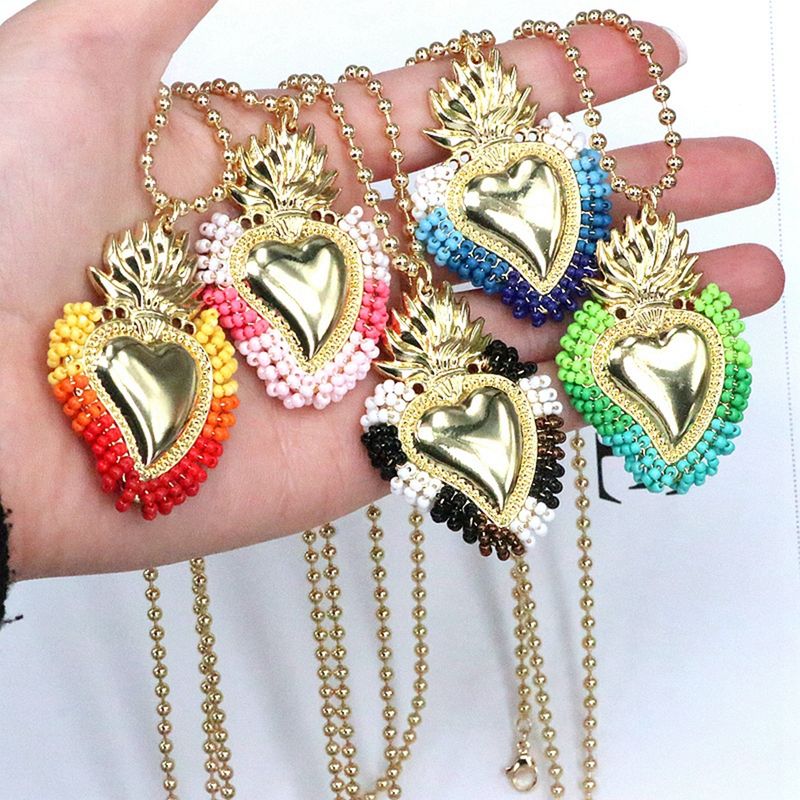 Kupfer 18 Karat Vergoldet Vintage-Stil Herzform Halskette Mit Anhänger
