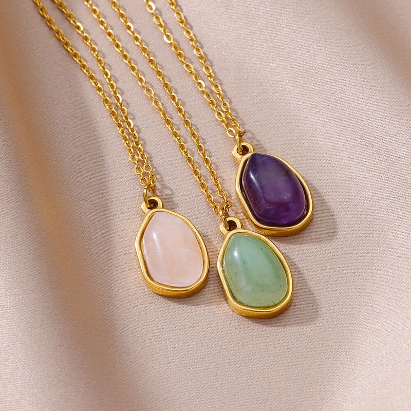 304 Stainless Steel 18K Gold Plated Casual Plating Inlay Solid Color Natural Stone Pendant Necklace