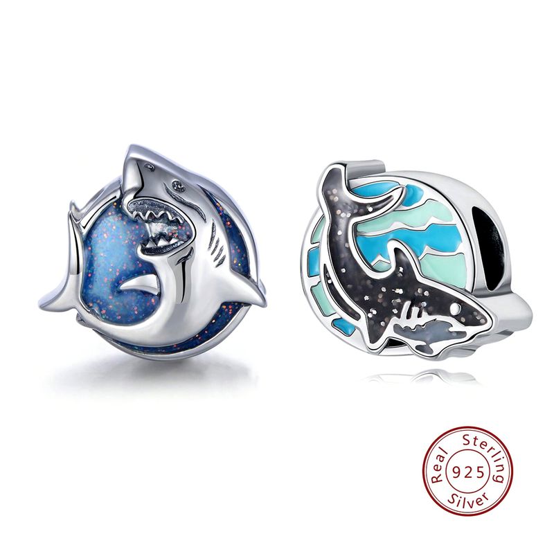 1 Piece Diameter 11.8mm Hole 4~4.9mm Sterling Silver Rhodium Plated Irregular Shark Whale Polished Beads