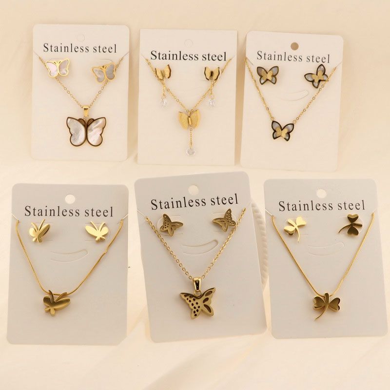 Titan Stahl 18 Karat Vergoldet Elegant Einfacher Stil Schmetterling Bogenknoten Armbänder Ohrringe Halskette