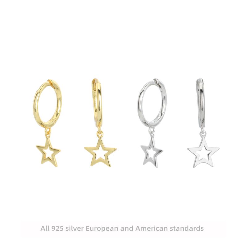 1 Pair Simple Style Classic Style Star Plating Sterling Silver Gold Plated Drop Earrings