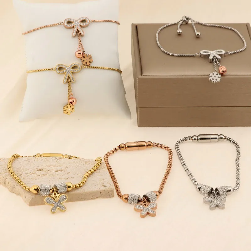 Elegant Simple Style Streetwear Butterfly Titanium Steel 18K Gold Plated Zircon Bracelets In Bulk