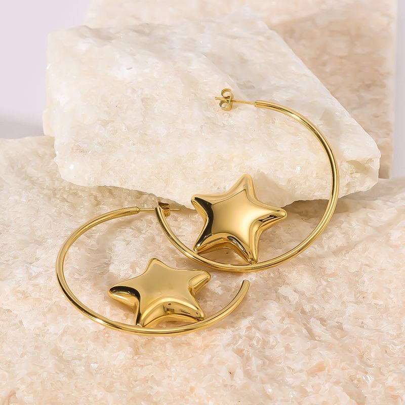 1 Pair IG Style Classic Style Shiny C Shape Pentagram Three-dimensional 304 Stainless Steel 18K Gold Plated Ear Studs