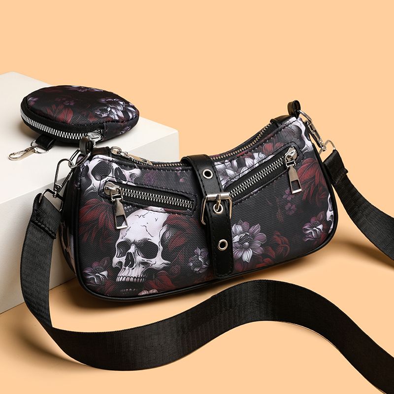 Women's Medium Cloth Skull Streetwear Pillow Shape Zipper Bag Sets Crossbody Bag