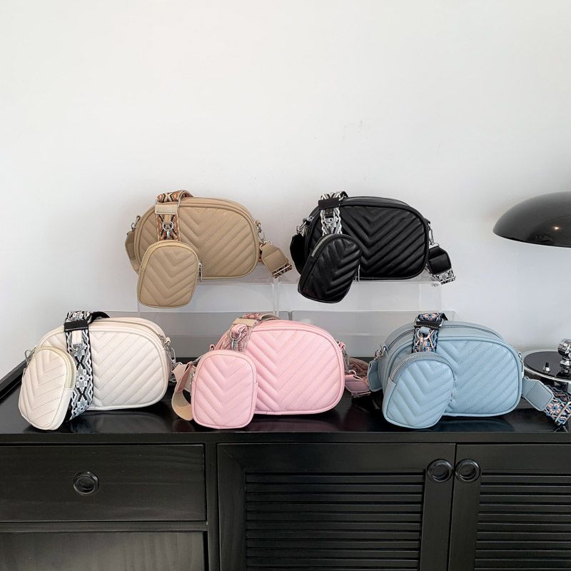 Women's Small Pu Leather Solid Color Basic Zipper Shoulder Bag Bag Sets