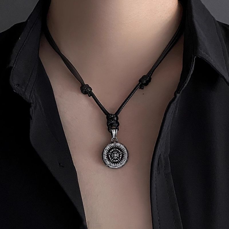 Simple Style Classic Style Roman Numeral Leather Rope Titanium Steel Titanium Steel Silver Plated Unisex Pendant Necklace