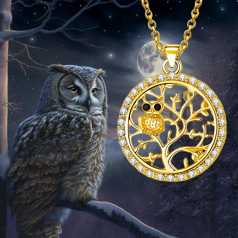 Modern Style Artistic Cool Style Owl Life Tree Alloy Inlay Rhinestones Unisex Pendant Necklace