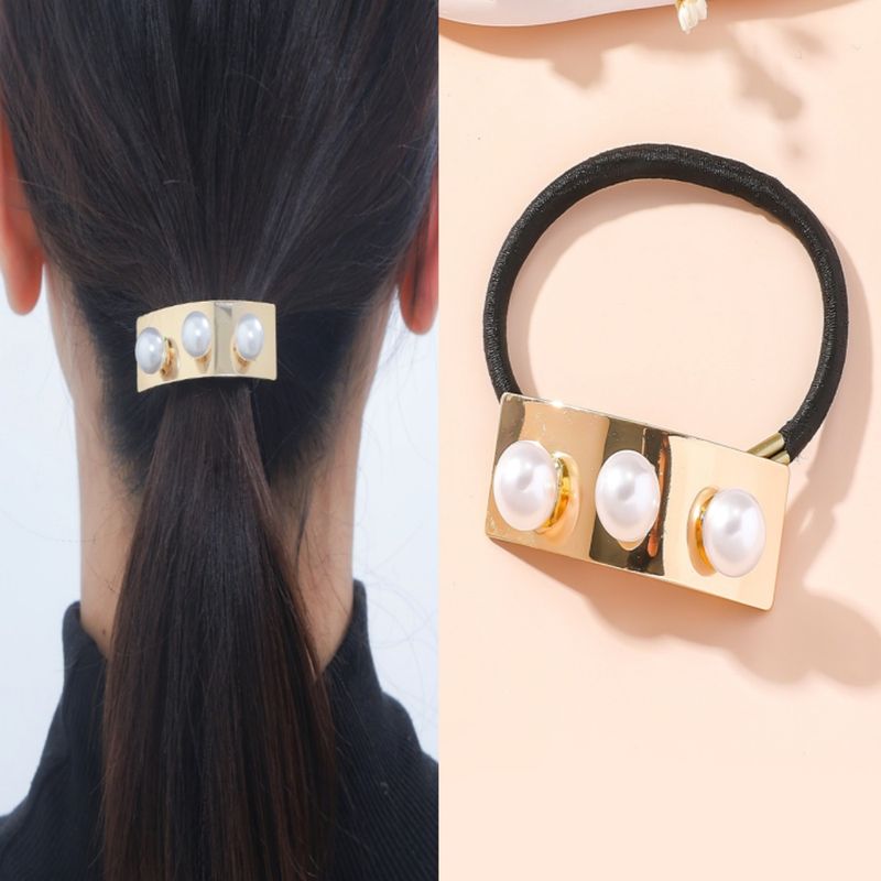 Women's Simple Style Classic Style Solid Color Alloy Cloth Inlay Pearl Hair Tie