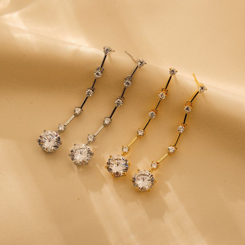 1 Pair Simple Style Classic Style Solid Color Plating Inlay Titanium Steel Zircon 18K Gold Plated Drop Earrings