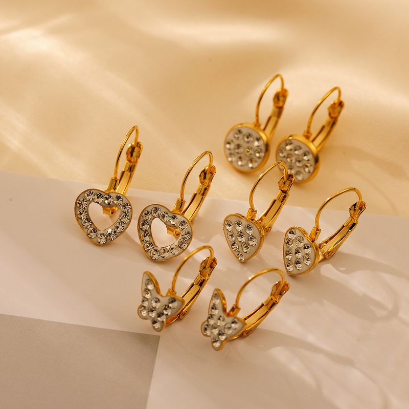 1 Pair Simple Style Classic Style Square Heart Shape Plating Inlay Copper Crystal Rhinestones 18K Gold Plated Drop Earrings
