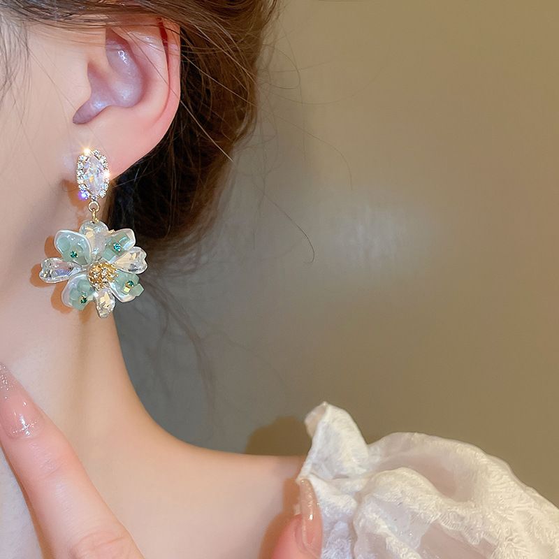1 Pair Simple Style Classic Style Flower Inlay Alloy Rhinestones Drop Earrings
