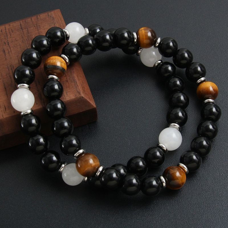 Simple Style Commute Round 304 Stainless Steel Natural Stone Beaded Men's Bracelets