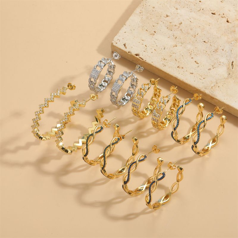 1 Pair Simple Style Snake Inlay Copper Zircon 14K Gold Plated Ear Studs