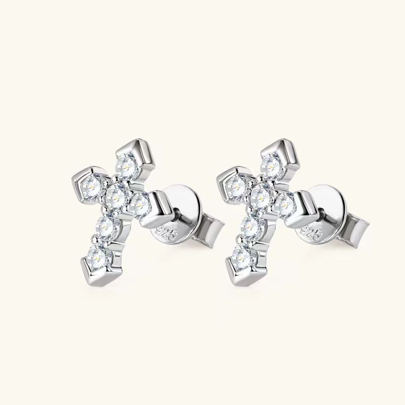 1 Pair Simple Style Classic Style Cross Plating Inlay Sterling Silver Zircon White Gold Plated Gold Plated Ear Studs