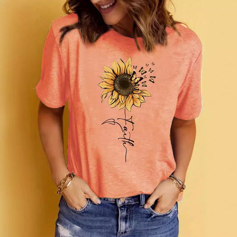 Women's T-shirt Short Sleeve T-Shirts Printing Streetwear Sunflower