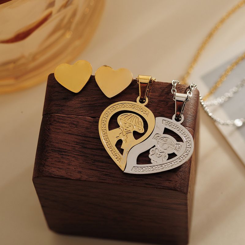 201 Stainless Steel Simple Style Basic Commute Heart Shape Human Key Pendant Necklace