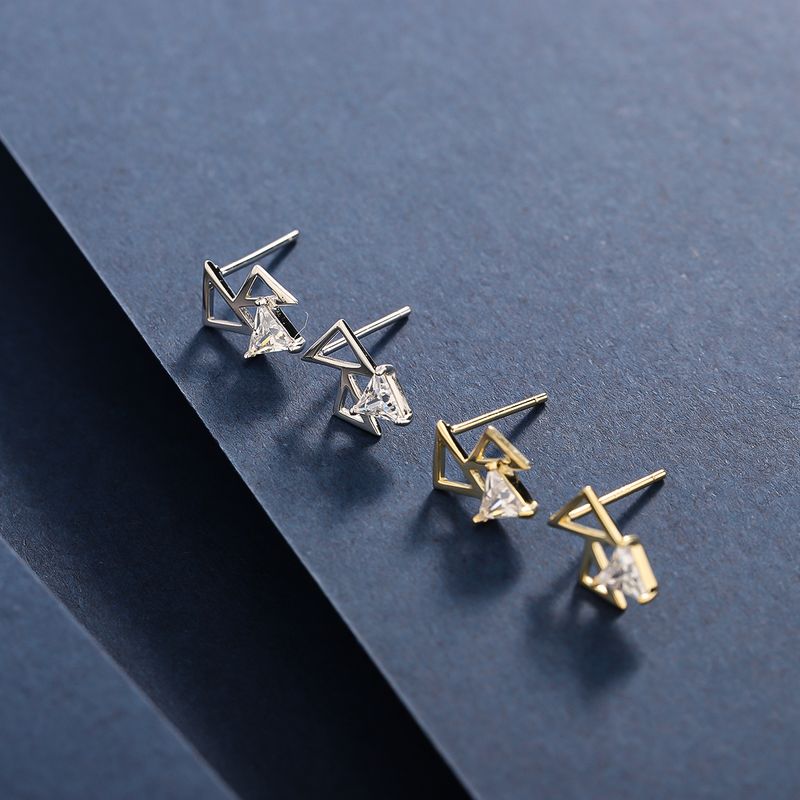 1 Pair Simple Style Classic Style Geometric Plating Inlay Sterling Silver Zircon 14K Gold Plated Ear Studs