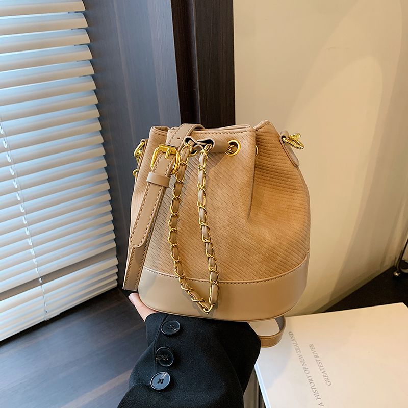 Women's Medium Pu Leather Solid Color Basic Bucket String Crossbody Bag