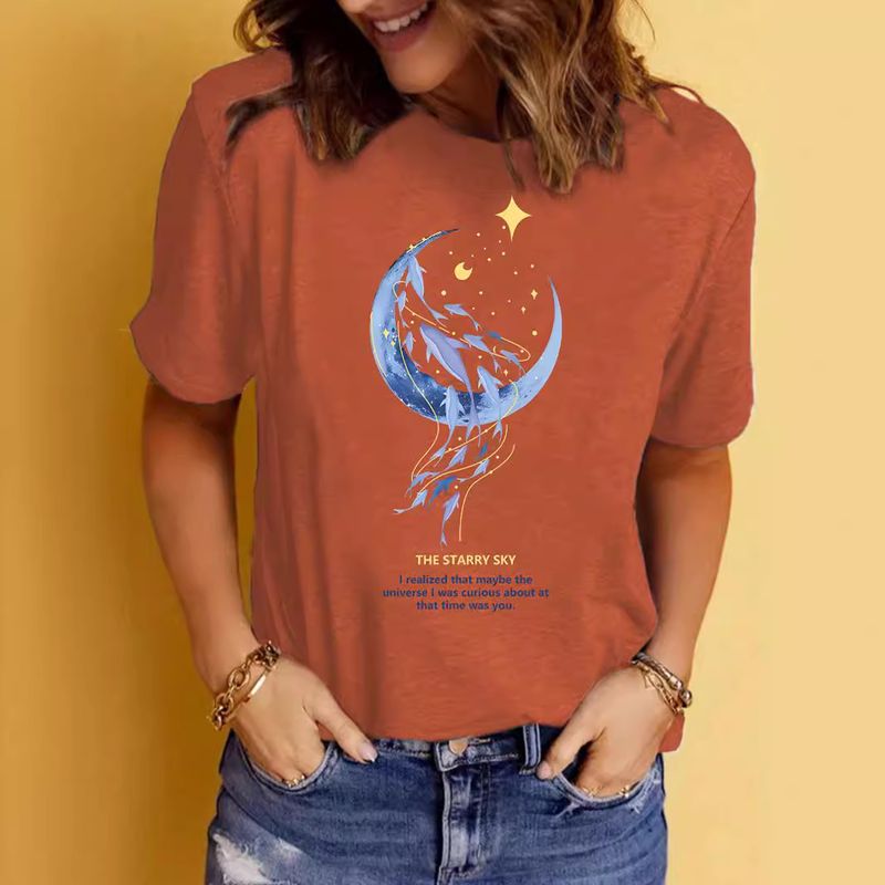 Women's T-shirt Short Sleeve T-Shirts Printing Streetwear Letter Moon