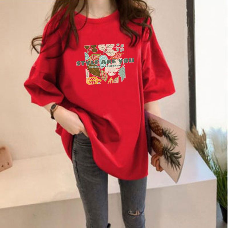 Women's T-shirt Short Sleeve T-Shirts Printing Casual Letter Leaves