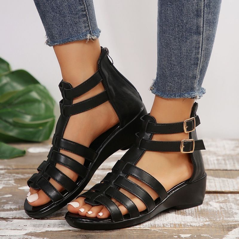 Women's Casual Solid Color Round Toe Roman Sandals