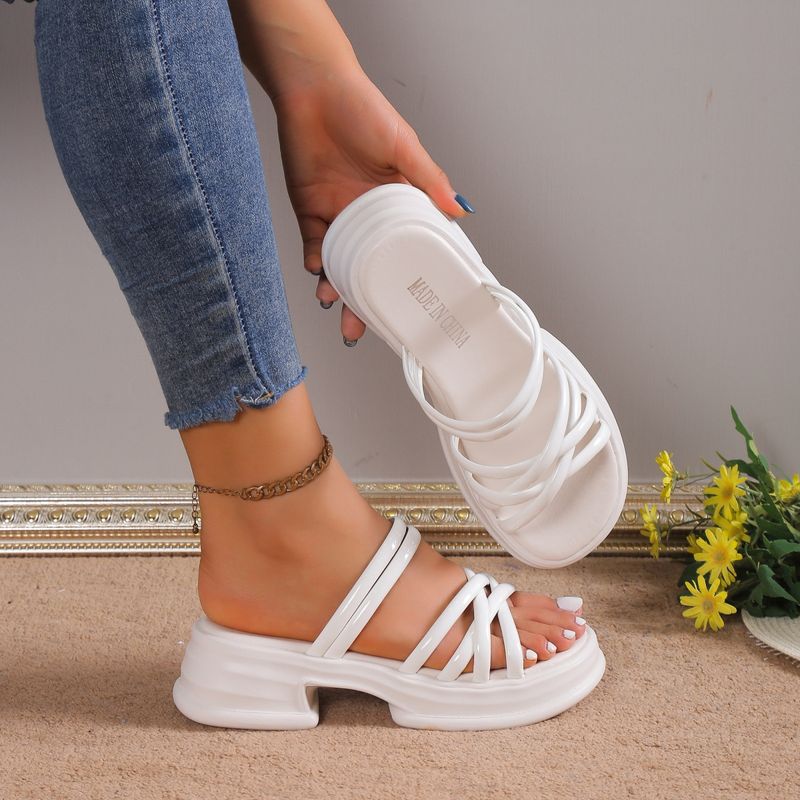 Women's Casual Solid Color Round Toe Platform Sandals