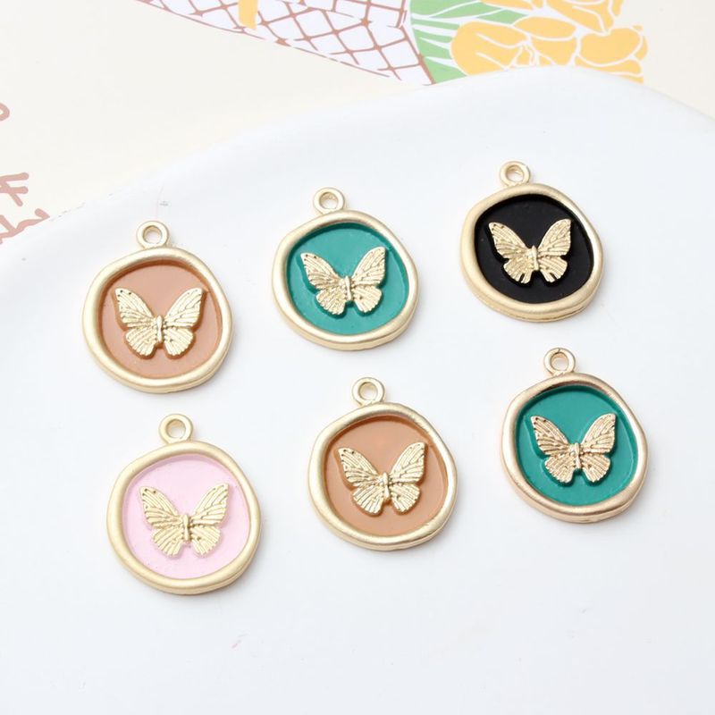 High-Grade Alloy Dripping Oil Round Butterfly Personality Small Pendant Earrings Necklace Diy Handmade Ornament Pendant Parts