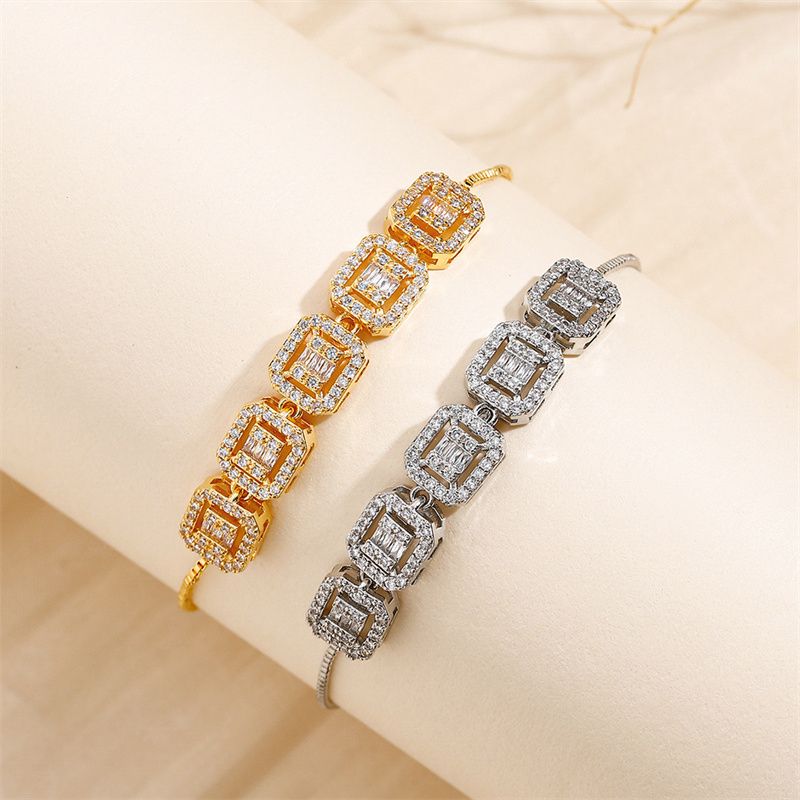 Le Cuivre Plaqué Or 18K Élégant Dame Incruster Géométrique Zircon Bracelets