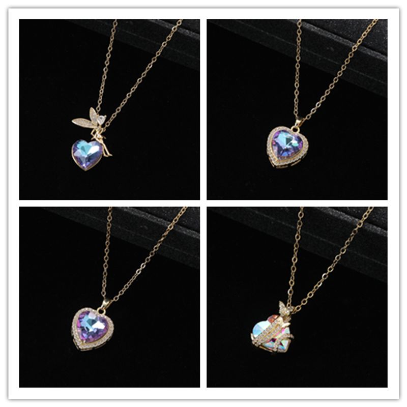 IG Style Elegant Lady Heart Shape Butterfly Alloy Inlay Artificial Gemstones Women's Pendant Necklace