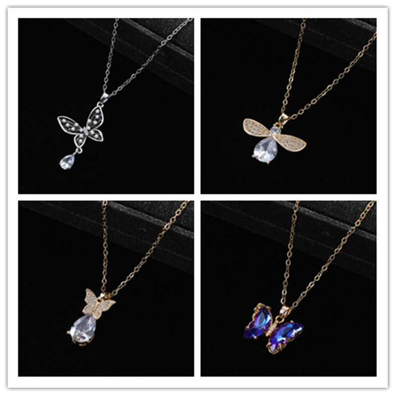 Glam Cute Butterfly Alloy Inlay Rhinestones Women's Pendant Necklace