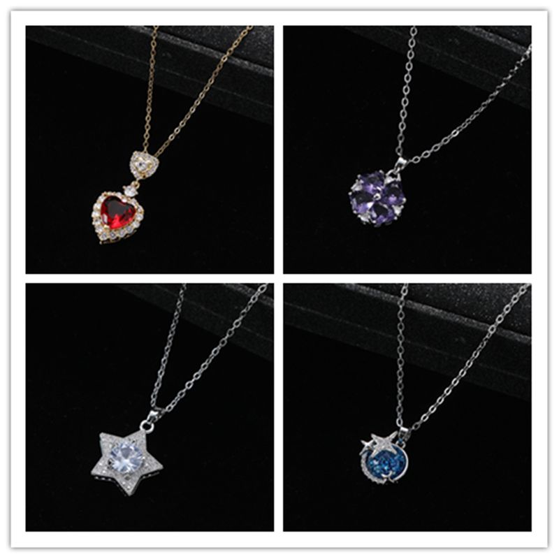 Elegant Lady Classic Style Star Heart Shape Alloy Inlay Artificial Gemstones Zircon Women's Pendant Necklace