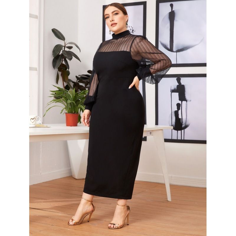 Women's Sheath Dress Elegant Round Neck Printing Long Sleeve Solid Color Maxi Long Dress Holiday Daily