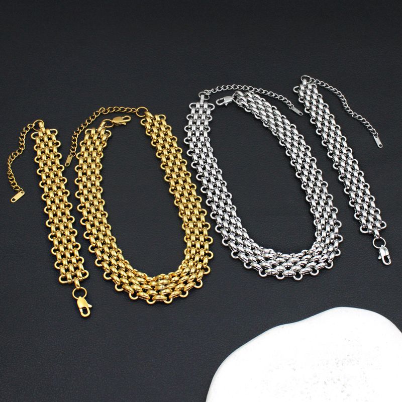 304 Stainless Steel 18K Gold Plated Hip-Hop Retro Plating Solid Color Bracelets Necklace