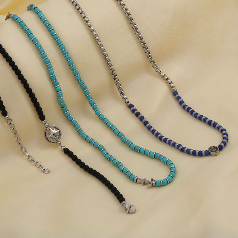 Großhandel Schmuck Vintage-Stil Klassischer Stil Geometrisch Ein Naturstein Türkis Obsidian Perlen Halskette