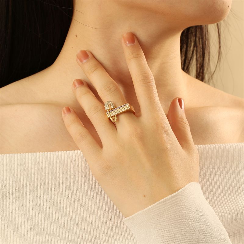 Copper 18K Gold Plated IG Style Basic Simple Style Inlay Geometric Zircon Adjustable Ring