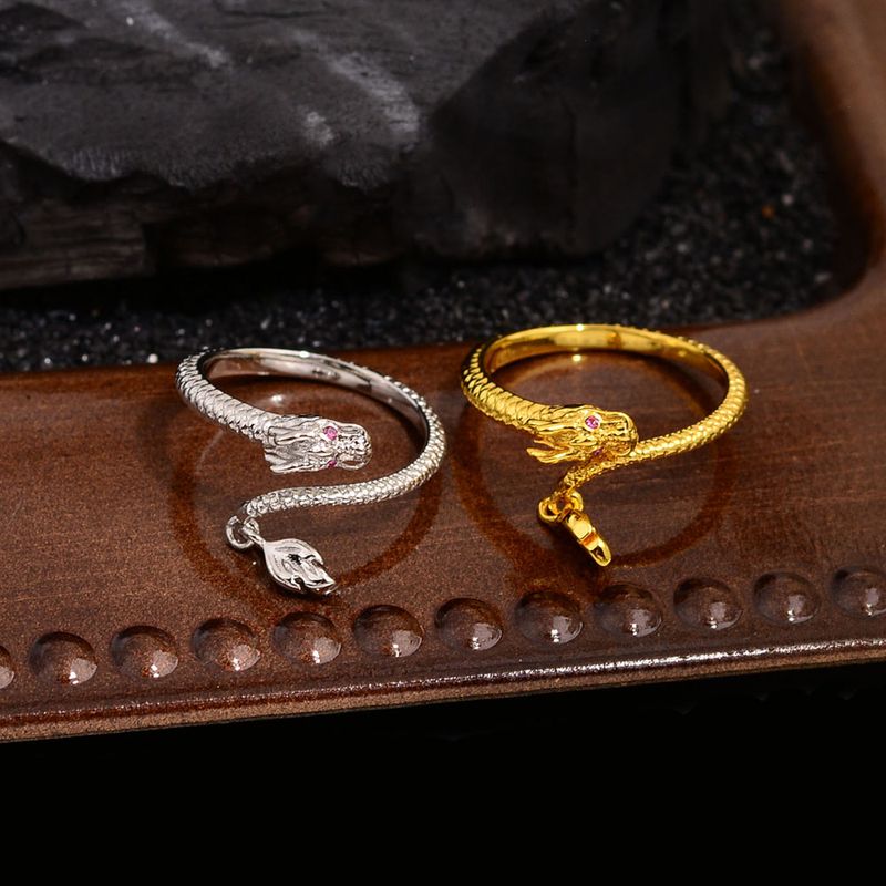 Großhandel Chinoiserie Retro Drachen Kupfer Inlay Zirkon Charm Ring Offener Ring