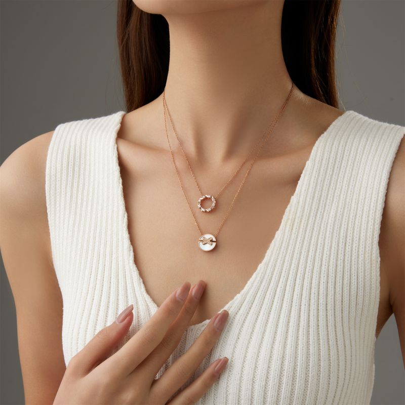 304 Stainless Steel Shell Rose Gold Plated Simple Style Classic Style Plating Round Shell Zircon Pendant Necklace