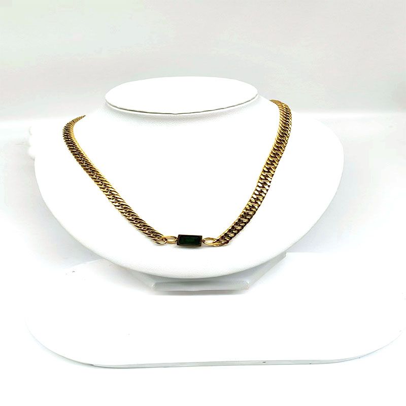 304 Stainless Steel 18K Gold Plated Hip-Hop Vintage Style Plating Inlay Solid Color Gem Necklace