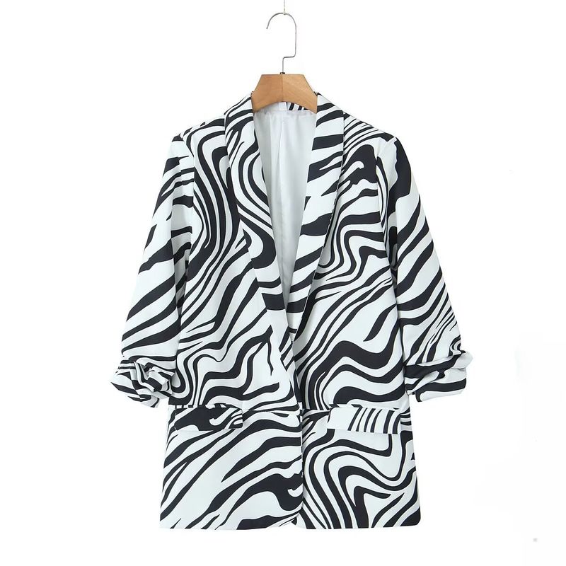 Women's Long Sleeve Blazers Pocket Streetwear Zebra