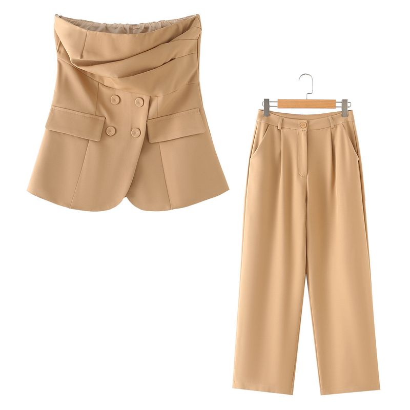Daily Women's Elegant Solid Color Polyester Pleated Pants Sets Pants Sets