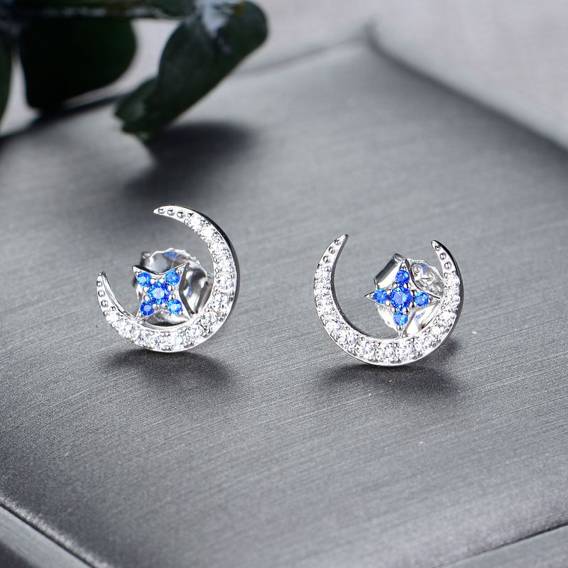 1 Paire Style IG Élégant Style Moderne Lune Incruster Argent Sterling Zircon Boucles D'Oreilles