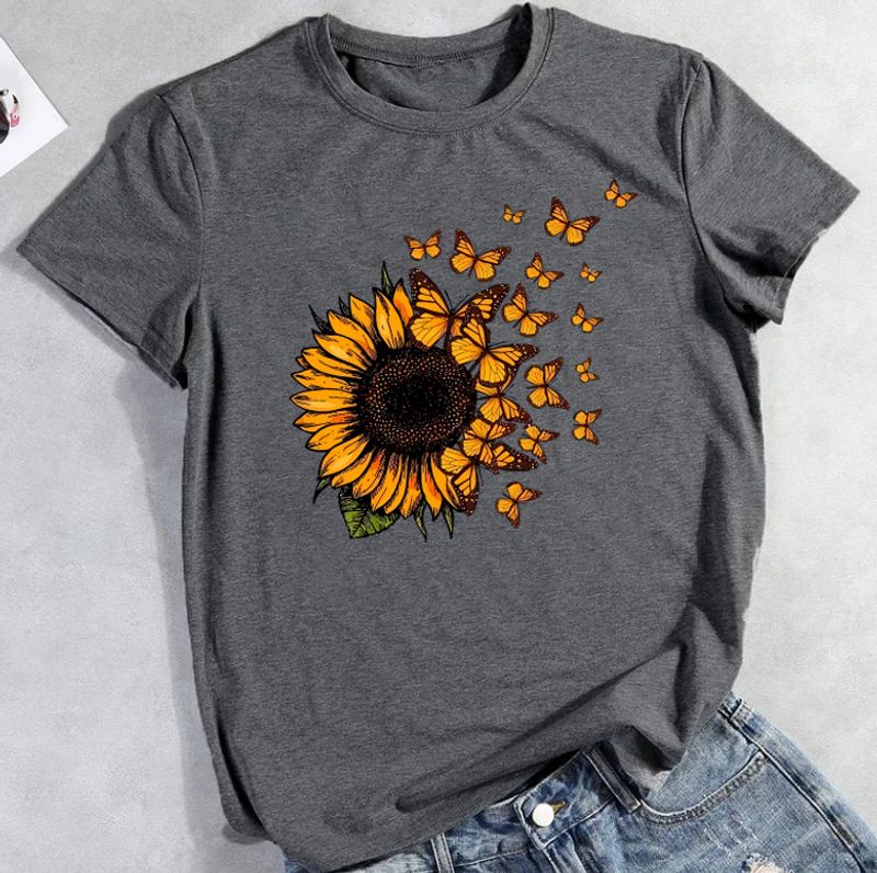 Frau T-Shirt Kurzarm T-Shirts Lässig Sonnenblume