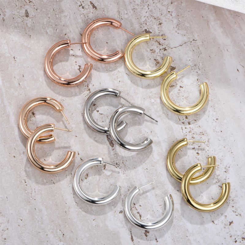 1 Pair Elegant Lady Modern Style Circle Aviation Pc 18K Gold Plated Hoop Earrings