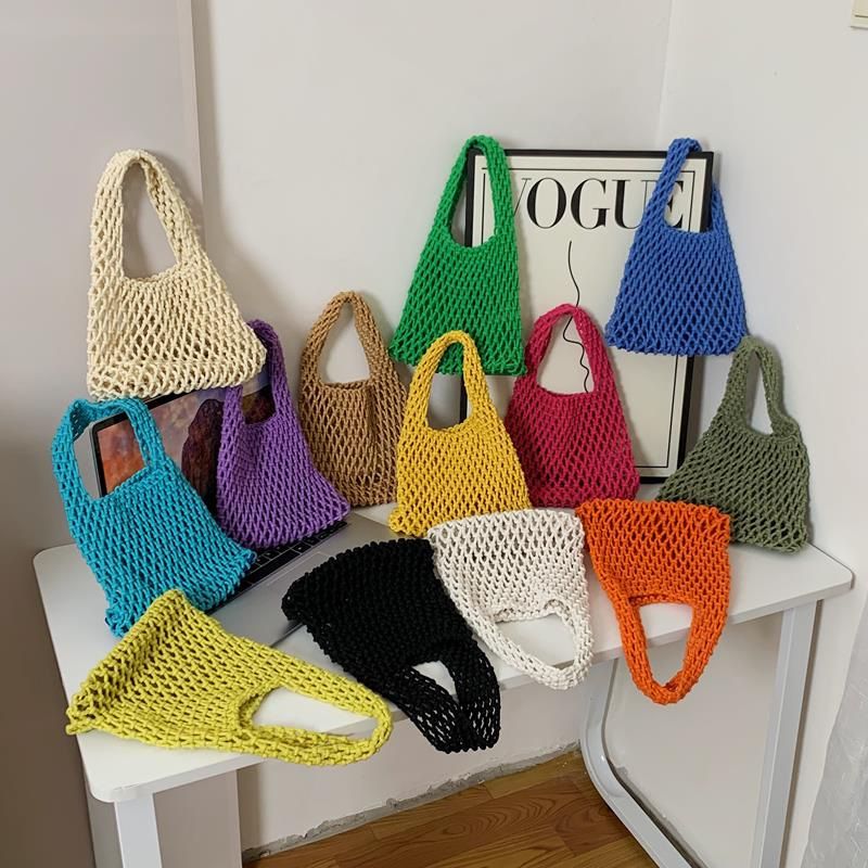 Women's Small Cotton Solid Color Basic Weave Open Handbag