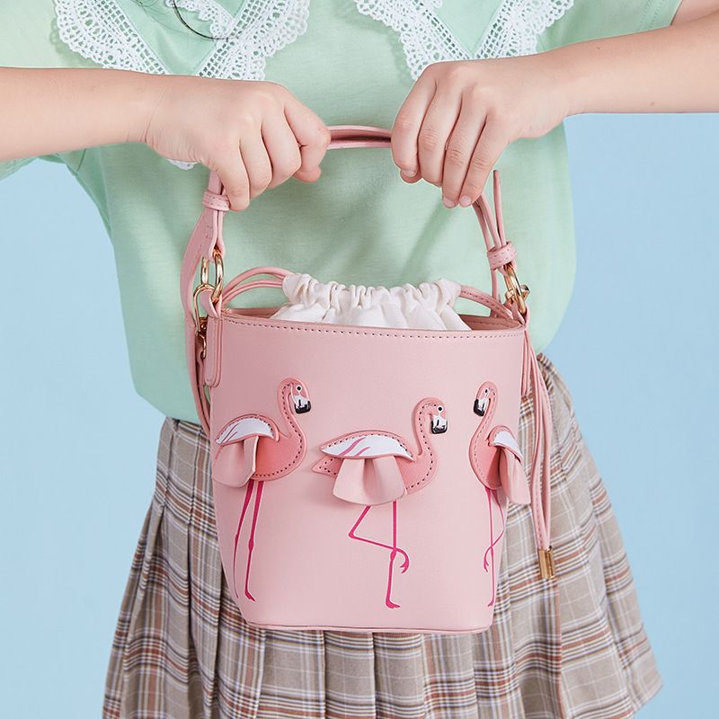 Women's Pu Leather Animal Cute Bucket String Handbag