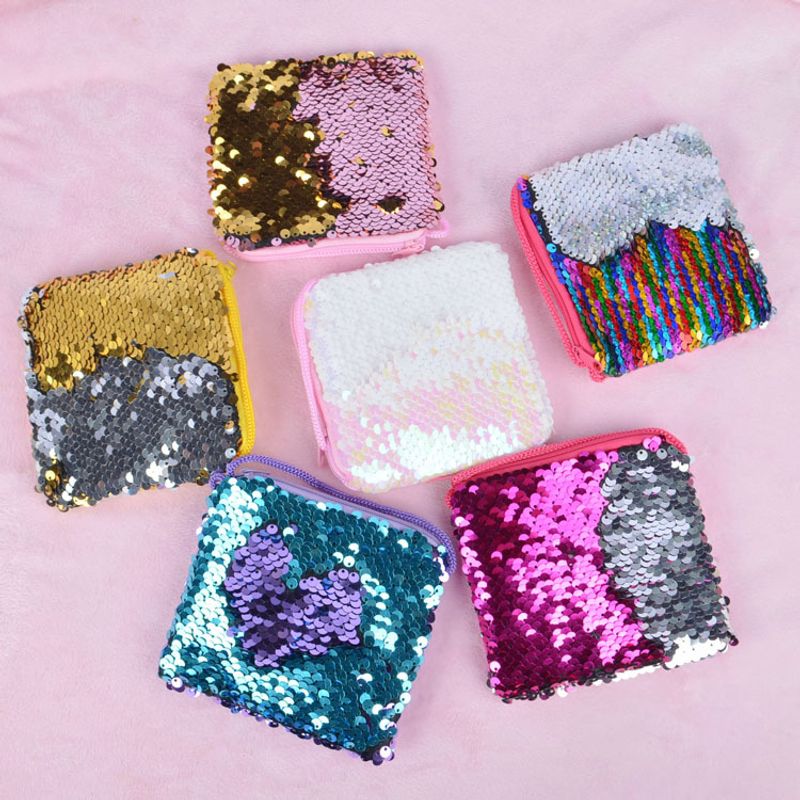 Women's Colorful Sequin Zipper Kids Wallets