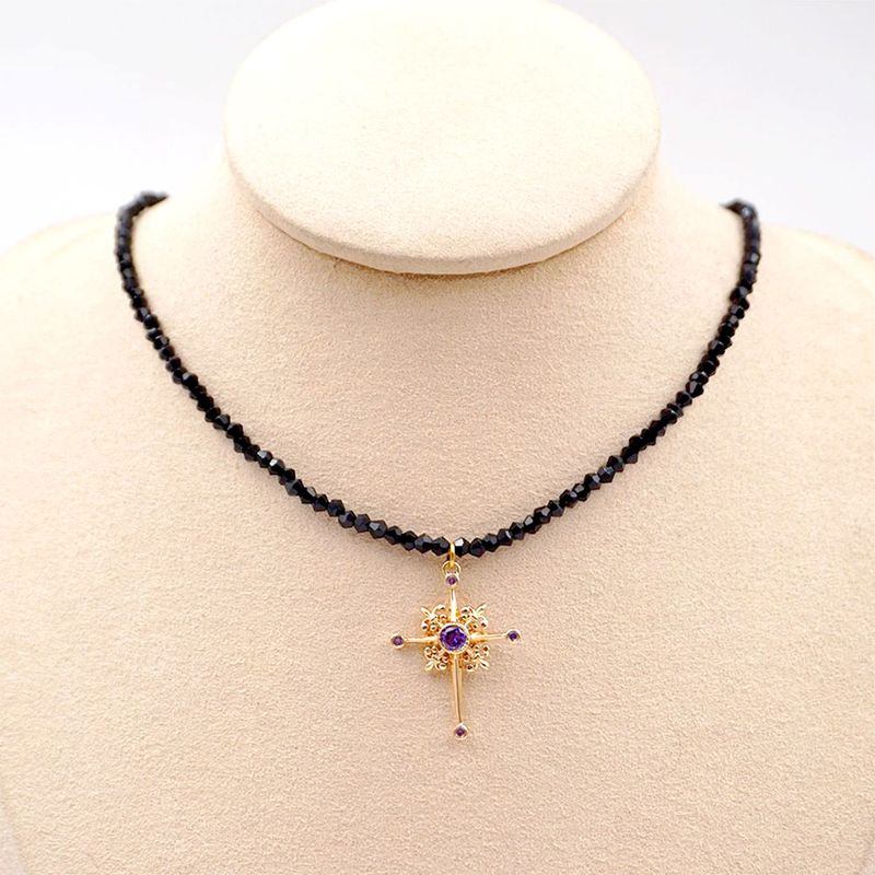 Wholesale Casual Modern Style Simple Style Cross 304 Stainless Steel Artificial Crystal Copper Inlay Gold Plated Zircon Pendant Necklace