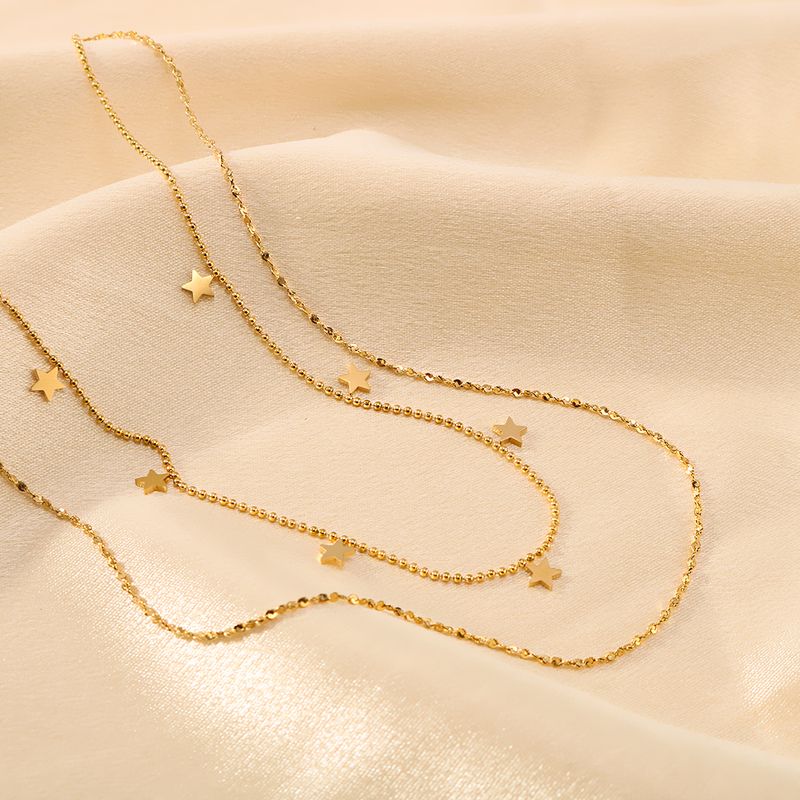 Edelstahl 304 18 Karat Vergoldet Romantisch Einfacher Stil Pentagramm Doppellagige Halsketten